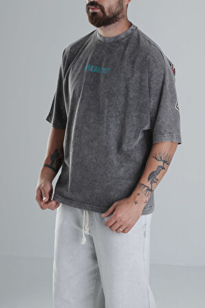 Breakout Yıkamalı Antrasit Oversize Tasarım T-Shirt COC1484