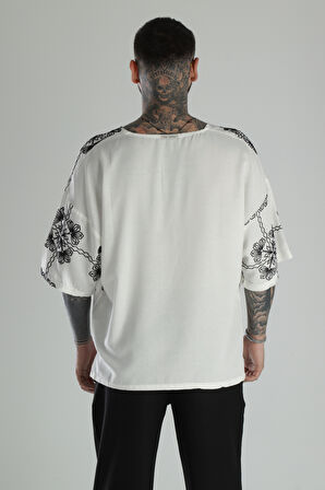 Siyah Nakış İşlemeli Oversize T-Shirt COC1475