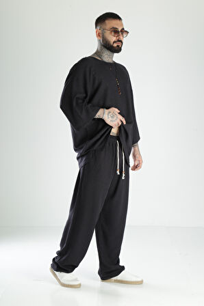 Oversize Siyah Keten Takım COC1472