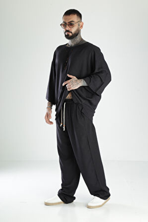 Oversize Siyah Keten Takım COC1472