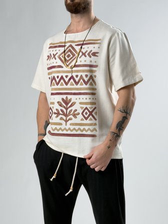 Bordo Etnik Tasarım Erkek T-Shirt COC2871