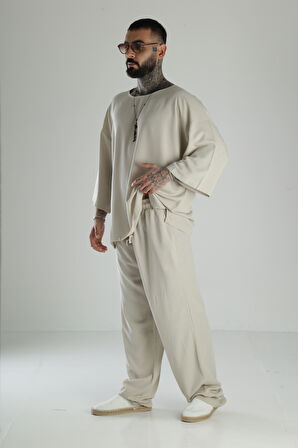 Oversize Bej Keten Takım COC1470