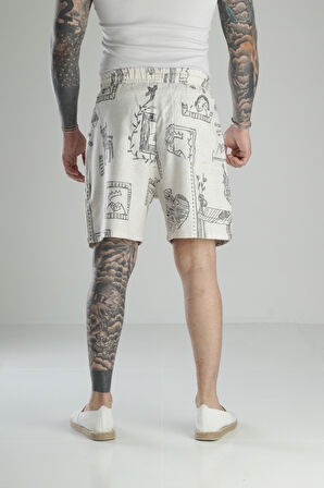 Karikatür Baskılı Keten Şort COC1468