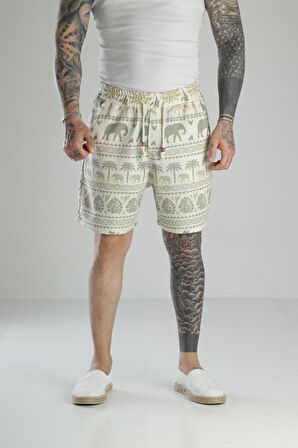 Fil Baskılı Keten Şort COC1463