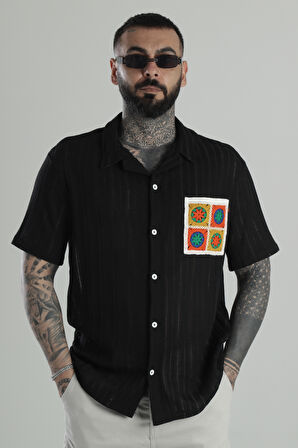 Örme Cep Detaylı Siyah Gömlek COC1451