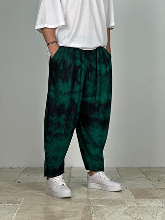 Yeşil Batik Pileli Yarım Şalvar COC1423