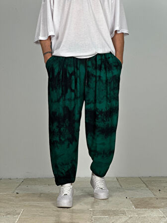 Yeşil Batik Pileli Yarım Şalvar COC1423