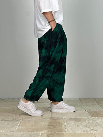 Yeşil Batik Pileli Yarım Şalvar COC1423