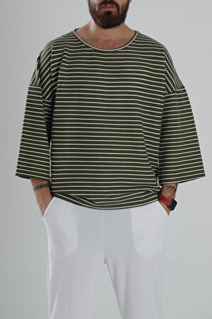 Yan Çizgi Yeşil Fakir Kol t-shirt COC1407