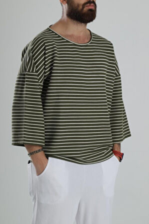 Yan Çizgi Yeşil Fakir Kol t-shirt COC1407