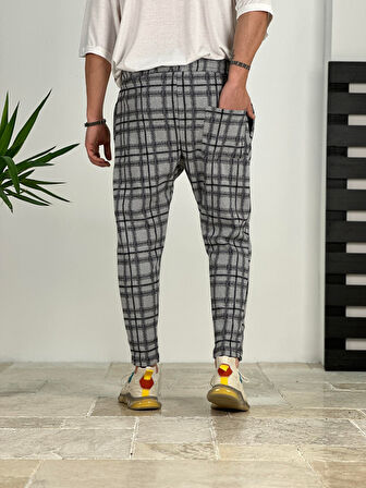 Pileli Ekose Havuç Kesim Pantolon COC1568