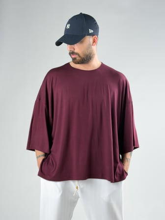 Fakir Kol Bordo Oversize Viscon T-Shirt COC3025