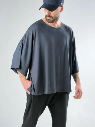 Fakir Kol Antrasit Oversize Viscon T-Shirt COC3027