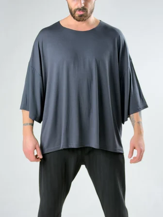 Fakir Kol Antrasit Oversize Viscon T-Shirt COC3027