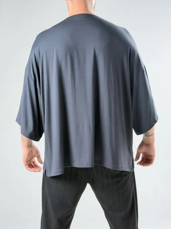 Fakir Kol Antrasit Oversize Viscon T-Shirt COC3027