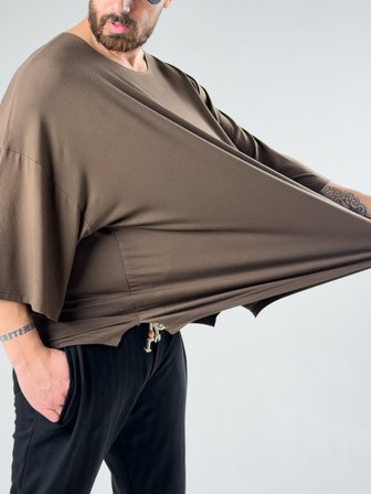 Fakir Kol Kahve Oversize Viscon T-Shirt COC3028