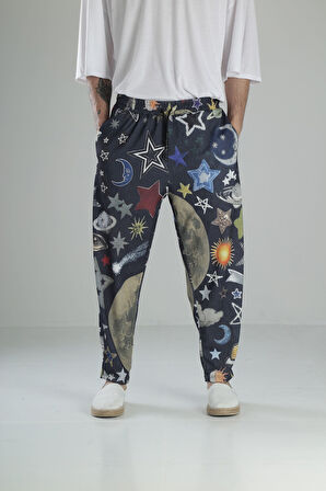 Gezegen Desenli Bürümcük Kumaş Baget Pantolon COC1677