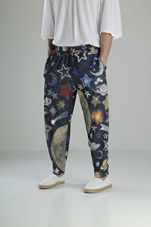 Gezegen Desenli Bürümcük Kumaş Baget Pantolon COC1677