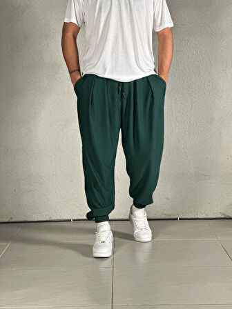 Fitilli Kumaş Yeşil Pileli Yarım Şalvar COC1666