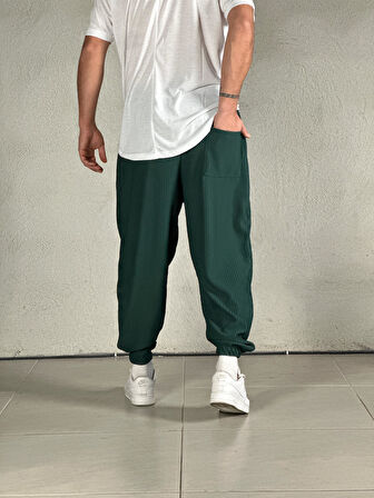 Fitilli Kumaş Yeşil Pileli Yarım Şalvar COC1666