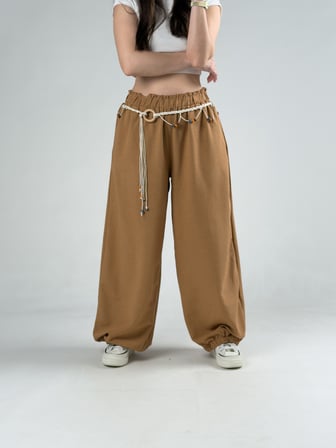 Kemerli Taba Kadın Baggy Pantolon COC3070