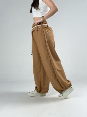 Kemerli Taba Kadın Baggy Pantolon COC3070