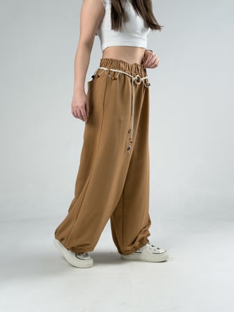 Kemerli Taba Kadın Baggy Pantolon COC3070