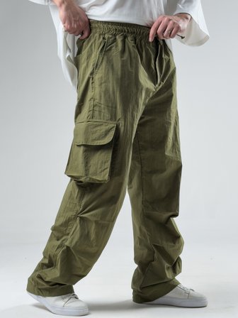 Tasarım Kargo Cepli Paraşüt Kumaş Yeşil Baggy Pantolon COC3081