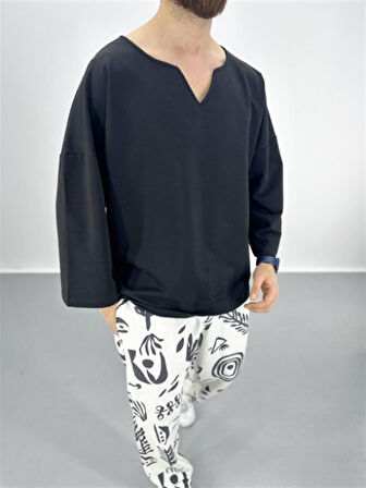 Erkek Fakir Kol Siyah T-Shirt COC1790