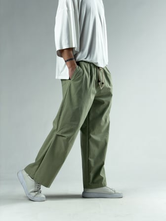 Diz Detaylı Haki Erkek Baggy Pantolon COC3113