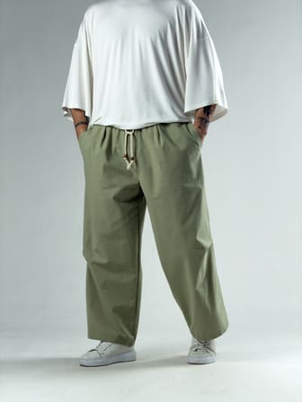 Diz Detaylı Haki Erkek Baggy Pantolon COC3113