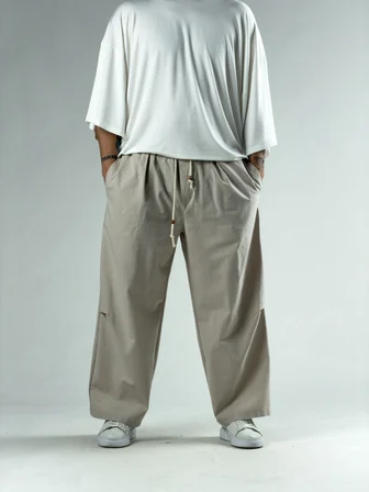 Diz Detaylı Bej Erkek Baggy Pantolon COC3133