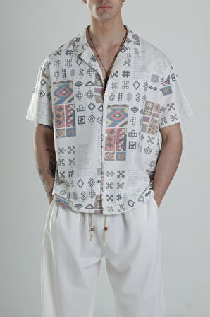 Desenli Keten Gömlek COC1756