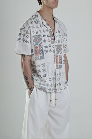 Desenli Keten Gömlek COC1756