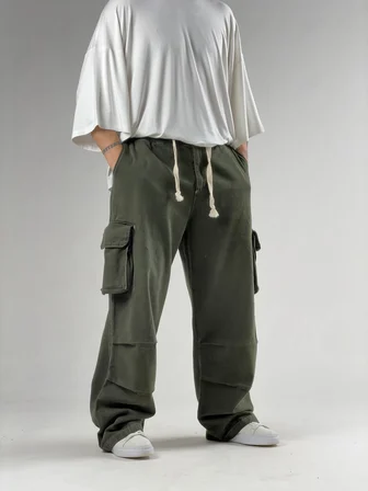 Süper Baggy Kargo Cepli Haki Erkek Pantolon COC3168