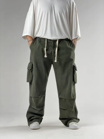 Süper Baggy Kargo Cepli Haki Erkek Pantolon COC3168