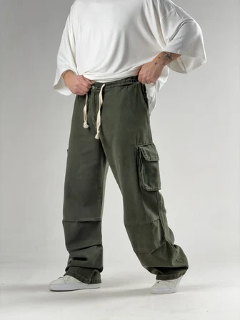 Süper Baggy Kargo Cepli Haki Erkek Pantolon COC3168