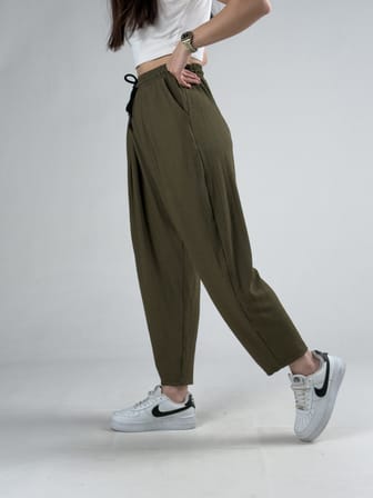 Bürümcük Haki Kadın Pileli Jogger Pantolon COC3190