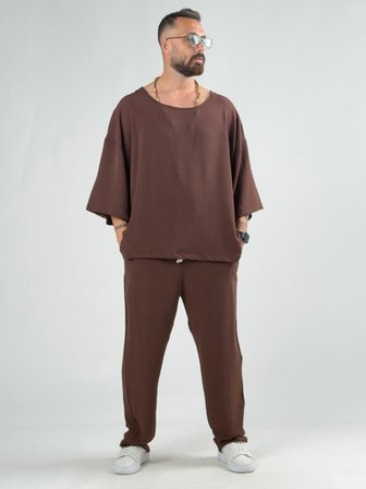 Oversize Kahverengi Keten Takım COC3203