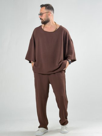 Oversize Kahverengi Keten Takım COC3203