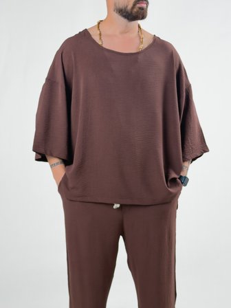 Oversize Kahverengi Keten Takım COC3203