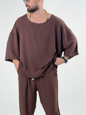 Oversize Kahverengi Keten Takım COC3203