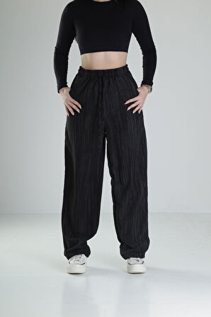 Aerobin Keten Kumaş Siyah Baggy Pantolon COC1881