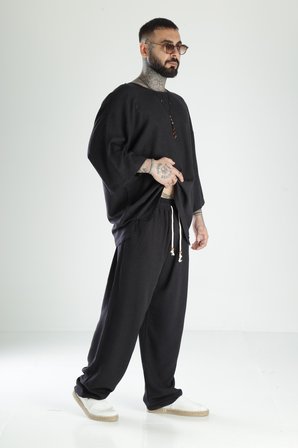 Oversize Siyah Keten Takım COC3211