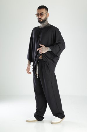 Oversize Siyah Keten Takım COC3211