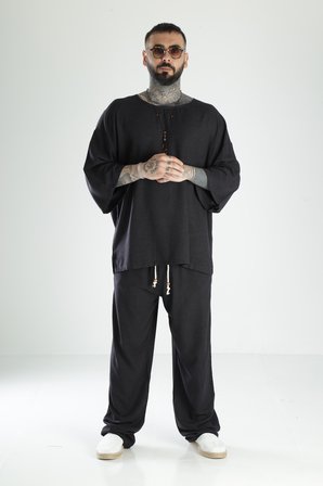 Oversize Siyah Keten Takım COC3211