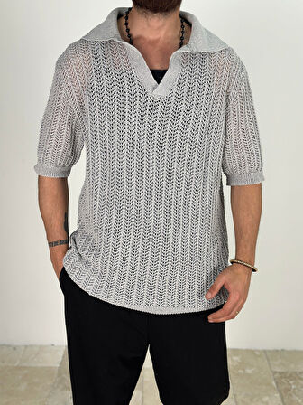 Örme Triko Polo Gri T-Shirt COC1877