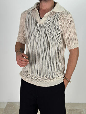 Örme Triko Polo Bej T-Shirt COC1876