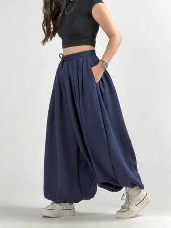 Süper Oversize Lacivert Kadın Jogger Pantolon COC3227