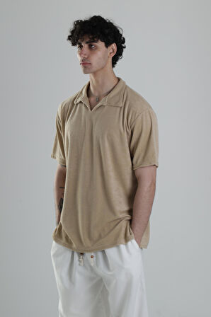 Yazlık Havlu Kumaş Bej T-Shirt COC1837